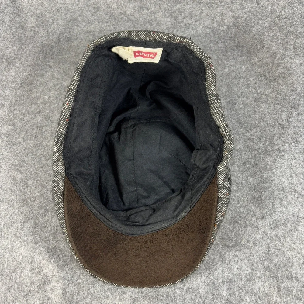 Levis Mens Donegal Tweed Flat Cap Ivy Hat SM Gray Wool Blend Driving Cap Logo